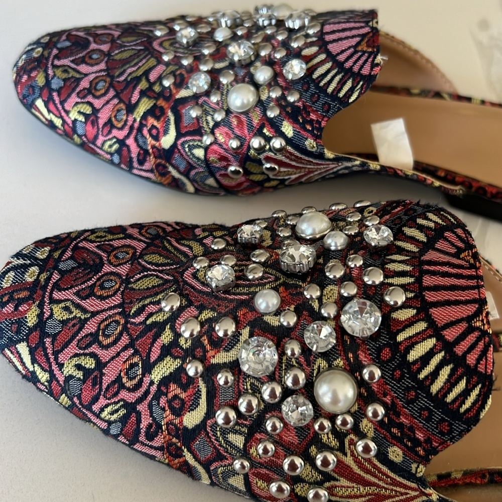 A New Day Brocade Rhinestone and Pearl Jewel Mule Shoes Red and Pink Womens 7.5 - Picture 10 of 15